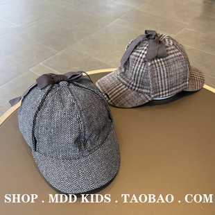 福尔摩斯双帽檐儿童帽子春秋季防风鸭舌帽宝宝洋气冬男女童侦探帽