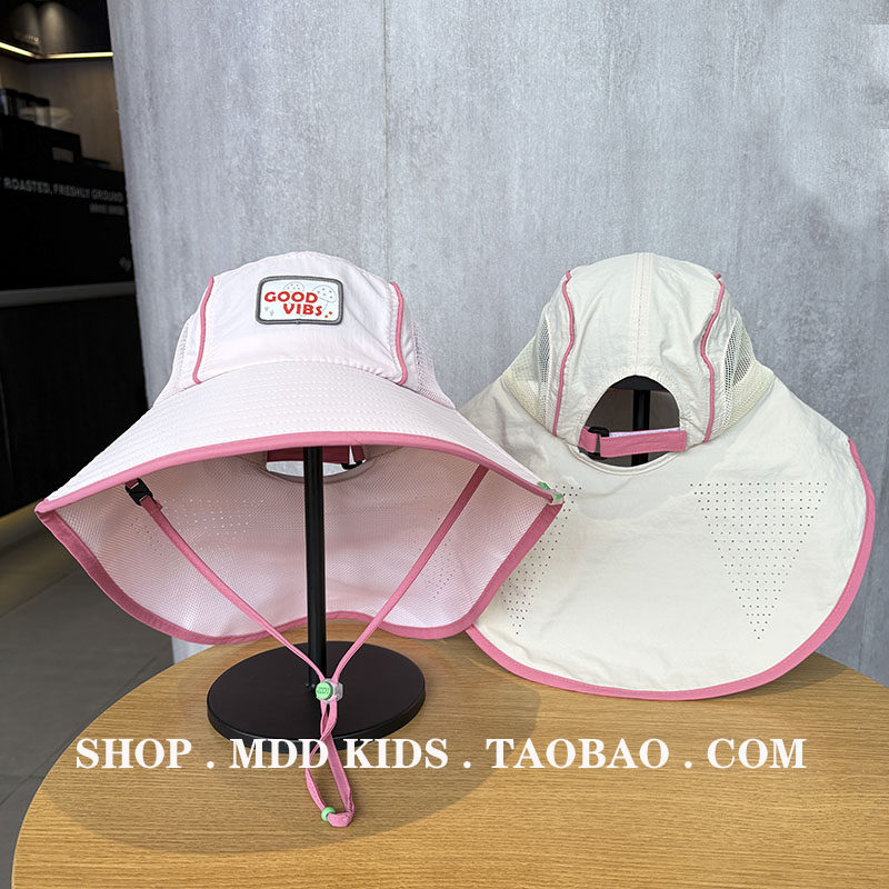儿童网眼披肩帽夏季中大童大檐沙滩遮阳防晒男女宝防紫外线渔夫帽