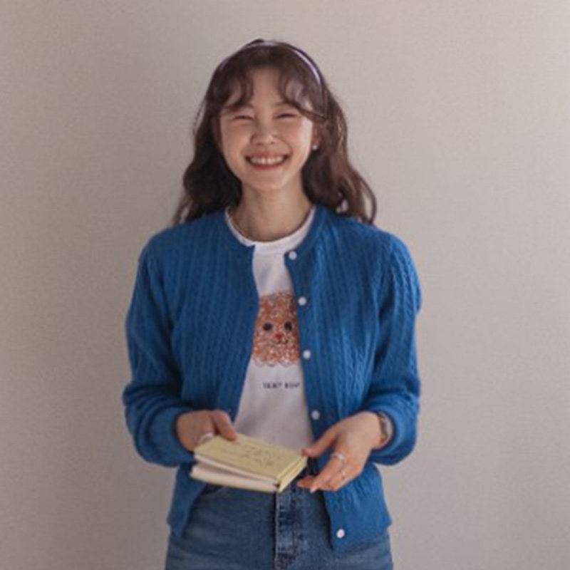 韩国代购直邮2026春Leelin复古单排扣麻花纹修身针织开衫显瘦毛衣