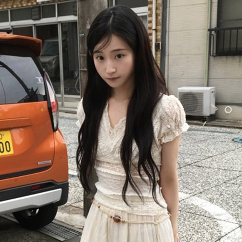 韩国代购直邮2026夏Daybin轻甜风温柔蕾丝V领修身收腰短袖衬衫女