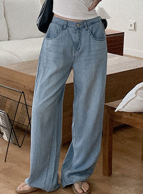 韩国直邮Heylady秋百搭经典休闲高腰口袋气质简约宽松显瘦牛仔裤