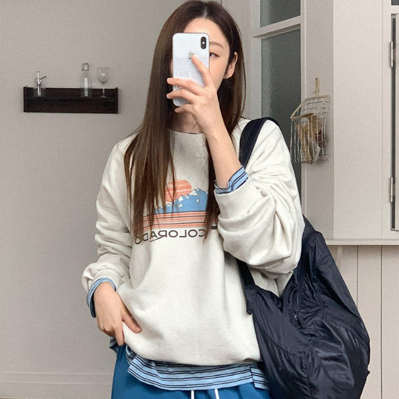 韩国代购直邮2026春Heylady百搭休闲个性图案显瘦宽松圆领卫衣女