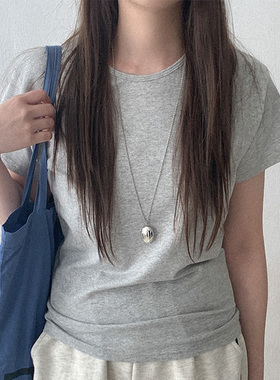 韩国代购直邮Heylady春休闲风简约日常通勤百搭显瘦圆领短袖T恤女