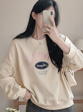 韩国直邮Secondesecon秋宽松运动风字母透气百搭户外休闲套头卫衣