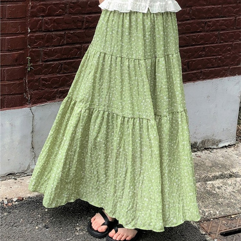 韩国代购直邮2026夏Vinvle法式田园风松紧腰碎花气质半身中长裙女