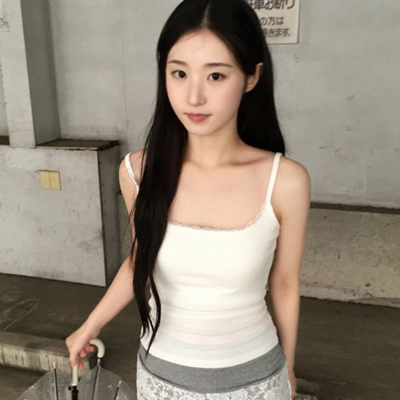 韩国代购直邮2026夏Daybin甜美少女修身百搭方领吊带背心女含胸垫