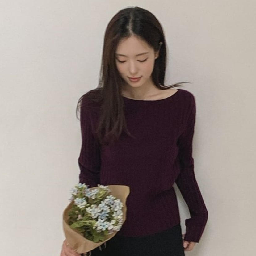韩国代购直邮2026秋Cherrykoko简约圆领长袖针织衫女修身百搭上衣