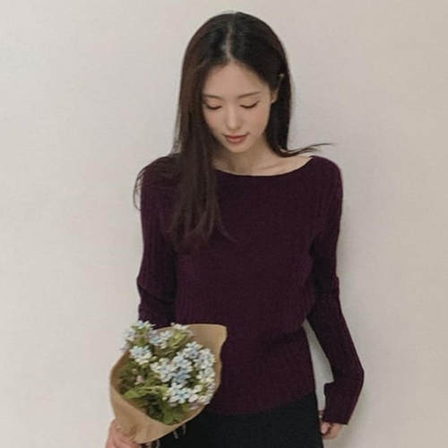 韩国代购直邮2026秋Cherrykoko简约圆领长袖针织衫女修身百搭上衣