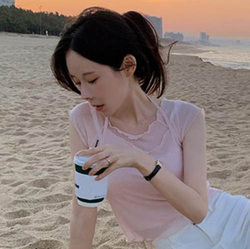 韩国代购直邮2026夏Fine-thankyou甜美少女风蕾丝边短袖T恤显瘦
