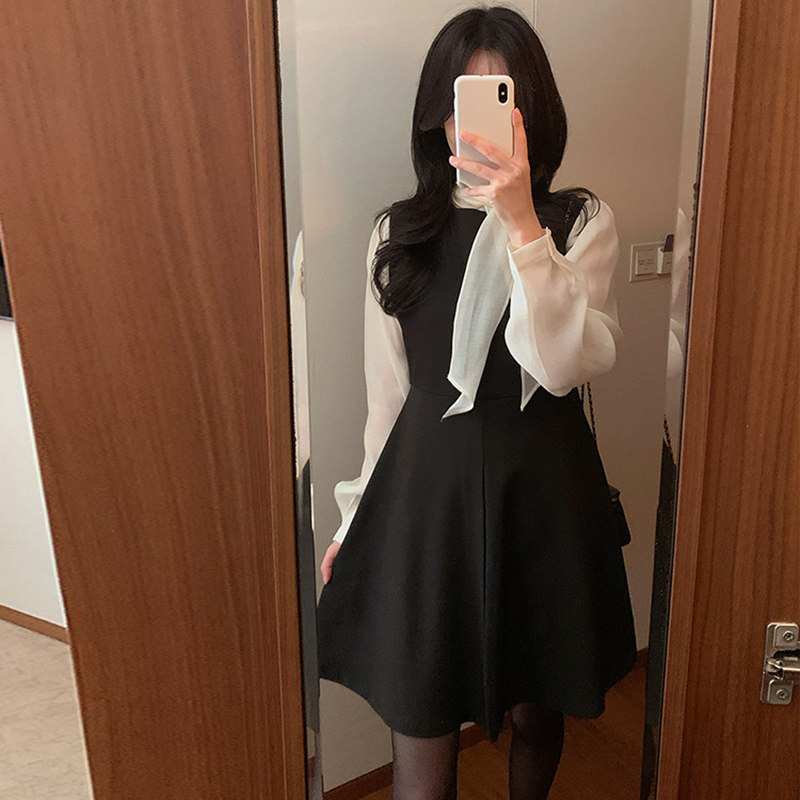 韩国代购直邮Fine-thankyou冬气质优雅淑女风无袖收腰减龄连衣裙