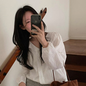 韩国代购 衬衫 直邮Fine thankyou春淑女甜美小清新荷叶领系扣长袖