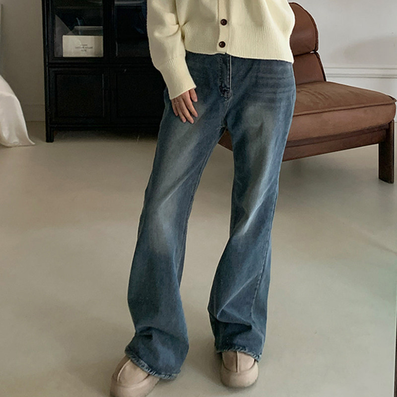 韩国代购直邮Fine-thankyou冬复古通勤百搭日常高腰直筒牛仔裤女