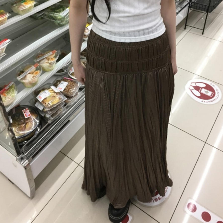 韩国代购直邮2026夏Daybin美拉德风褶皱半身裙松紧腰显瘦百褶长裙