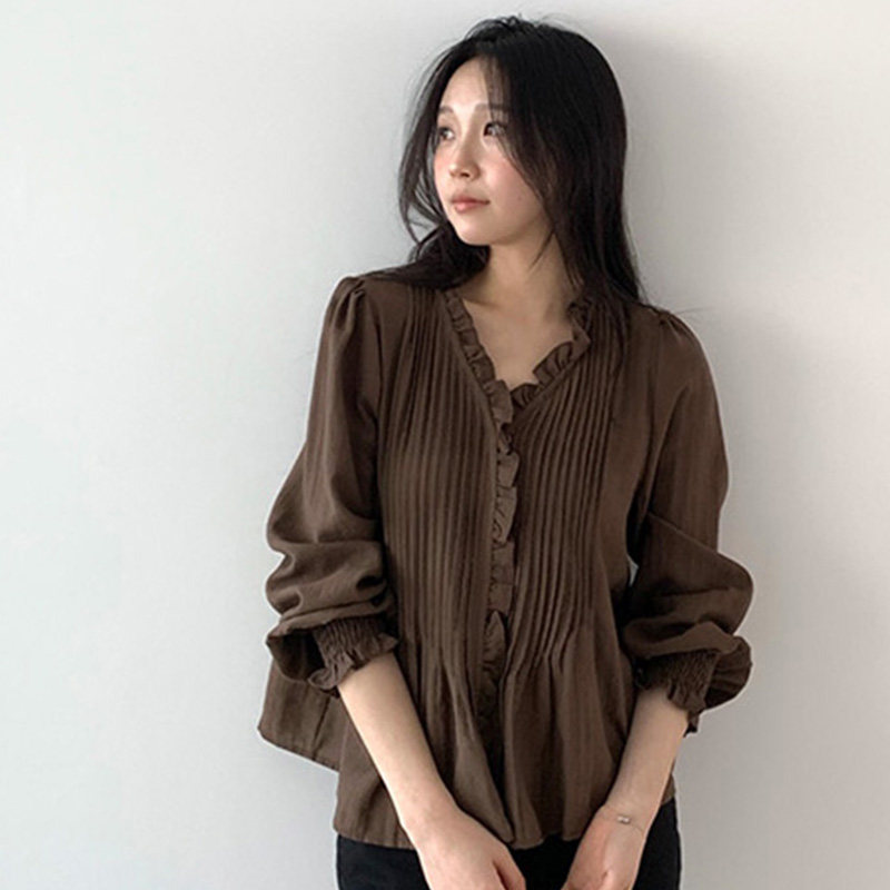 淑女百搭通勤长袖显瘦V领衬衫