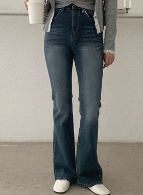 韩国直邮Heylady秋百搭时尚休闲气质水洗高腰显瘦口袋直筒牛仔裤