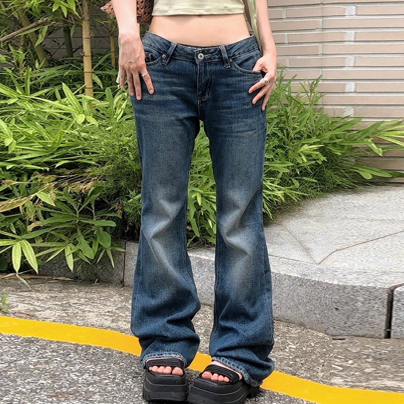 韩国代购直邮2026夏Vinvle美式复古低腰微喇修身显瘦拖地牛仔裤女