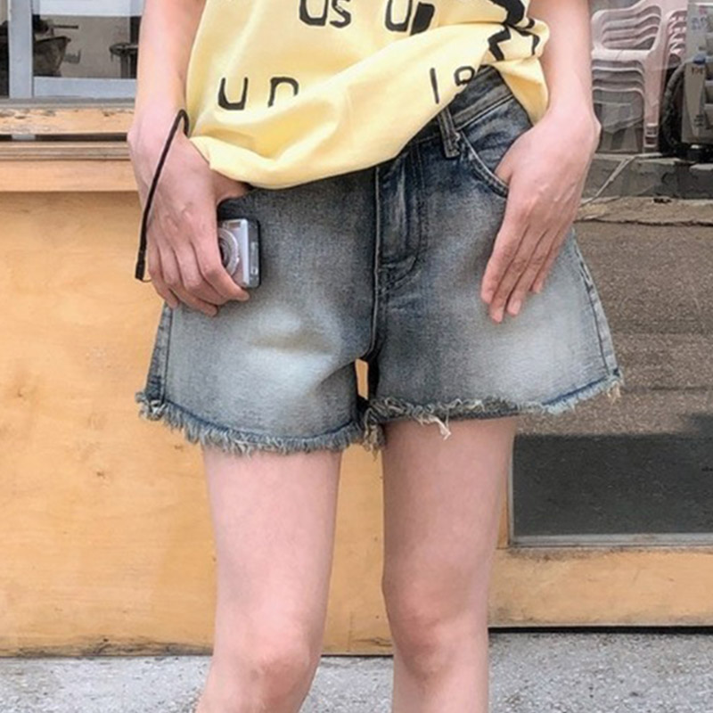 韩国代购直邮2026夏Vinvle美式高腰显瘦百搭复古毛边牛仔短裤女