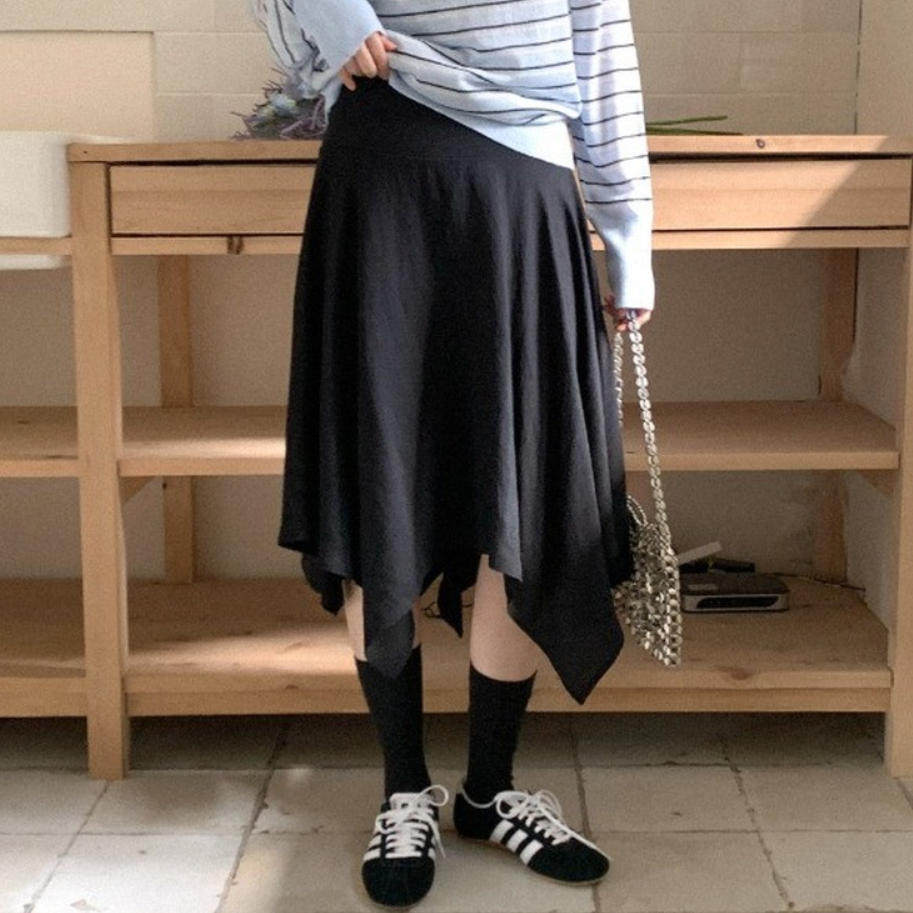 韩国代购直邮2026春Heylady不规则高腰显瘦百搭不对称半身长裙