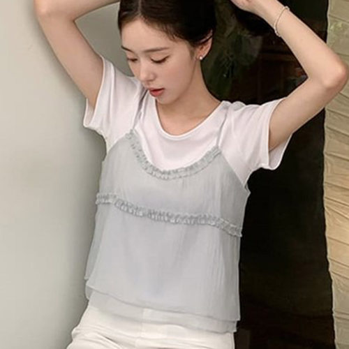 韩国代购直邮2026夏Cherrykoko淑女时尚温暖轻薄修身T恤显瘦吊带