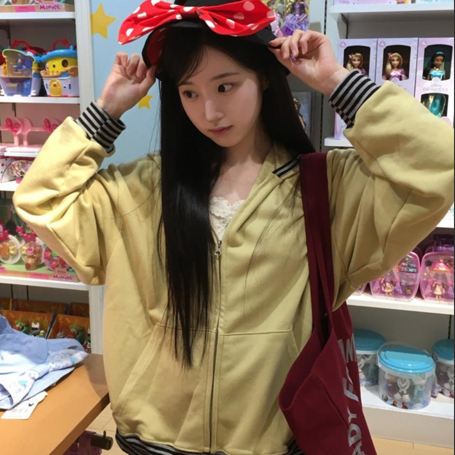 韩国代购直邮2026秋Daybin学院风撞色条纹连帽卫衣女少女百搭上衣