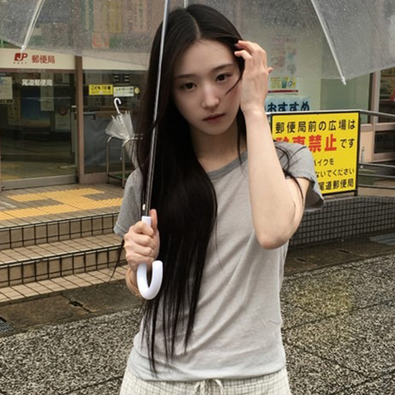 韩国代购直邮2026夏Daybin极简修身显瘦百搭正肩上衣短袖T恤女