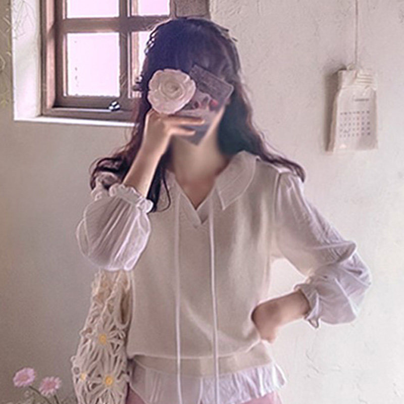 韩国代购直邮Leelin春百搭日常通勤日常V领纯色套头针织背心女