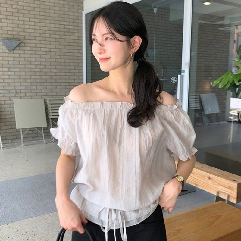 韩国代购直邮2026夏ordinairement甜美少女风露肩荷叶边短袖T恤女