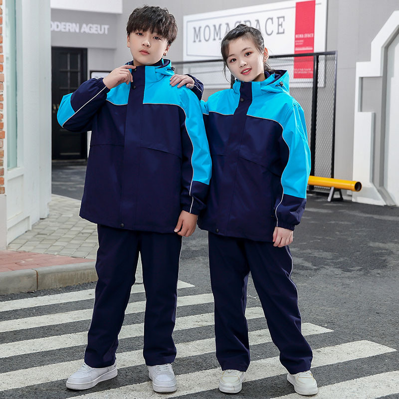 秋冬校服冲锋衣三合一儿童加绒套装拆卸中小学生班服幼儿园服防寒