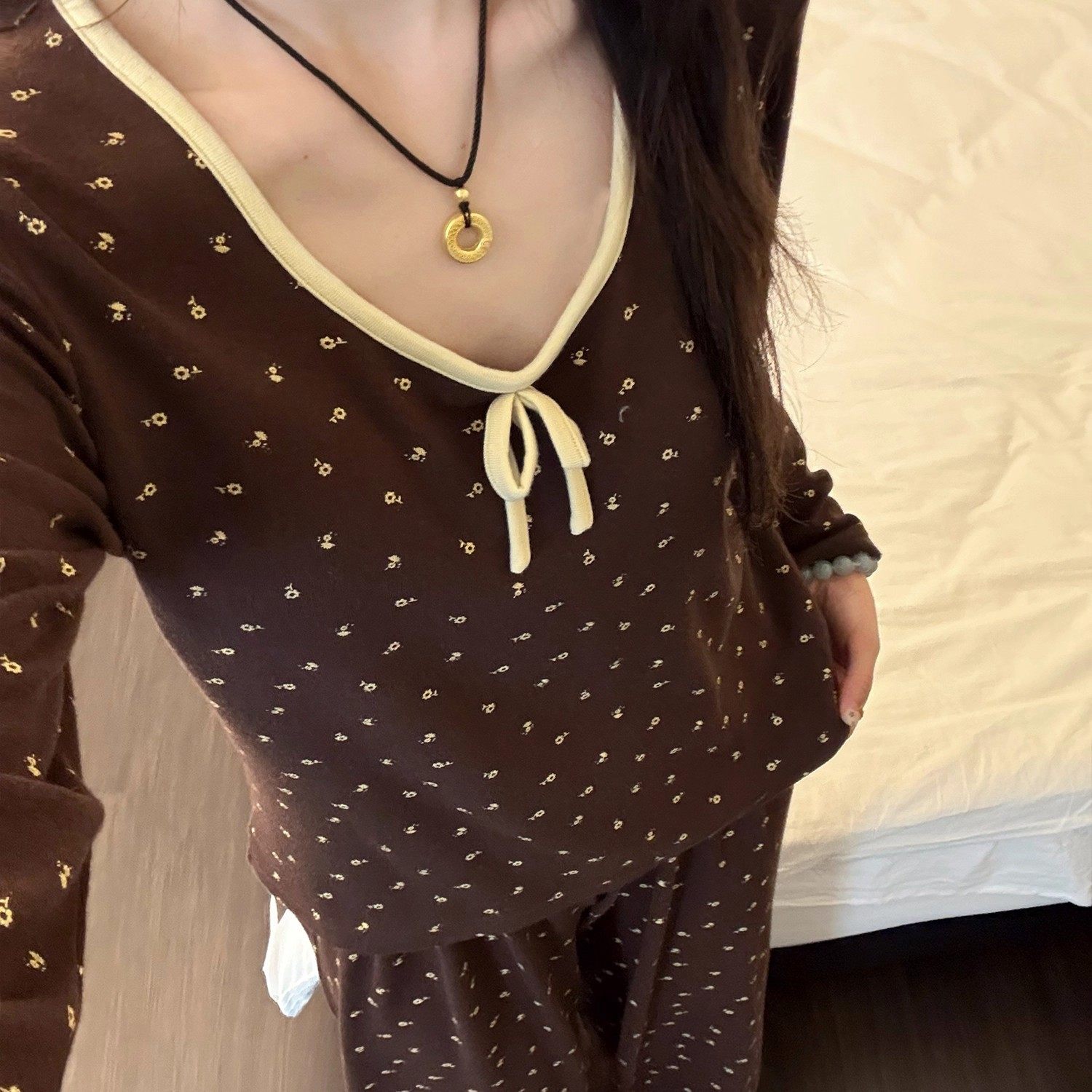 ins日系德绒碎花带胸垫睡衣女春秋新款长袖长裤甜美居家服套装,女士内衣/男士内衣/家居服,睡衣/家居服套装,淘宝优惠券,粉丝福利购,淘宝优惠卷