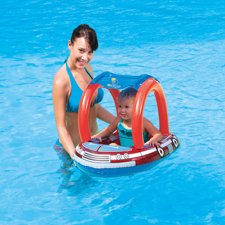 Bestway儿童船游泳圈充气飞机UV防晒遮阳坐圈宝宝座圈浮船34093