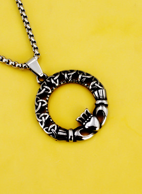 亚马逊外贸爆款爱尔兰不锈钢镂空项链欧美流行凯尔特结吊坠潮流