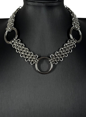 PUNK Circle五层重工圆环潮流钛钢项链男女个性嘻哈锁骨链配饰