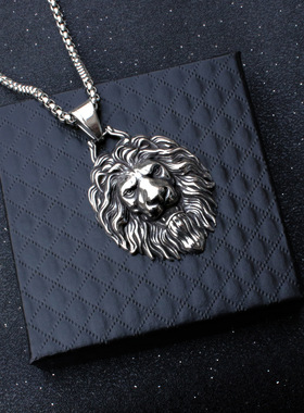 欧美时尚复古项链 霸气狮子头吊坠 钛钢潮人个性不锈钢项坠项醒狮