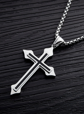 2025热卖钛钢男士滴油十字架不锈钢项链霸气饰品批发大量现货