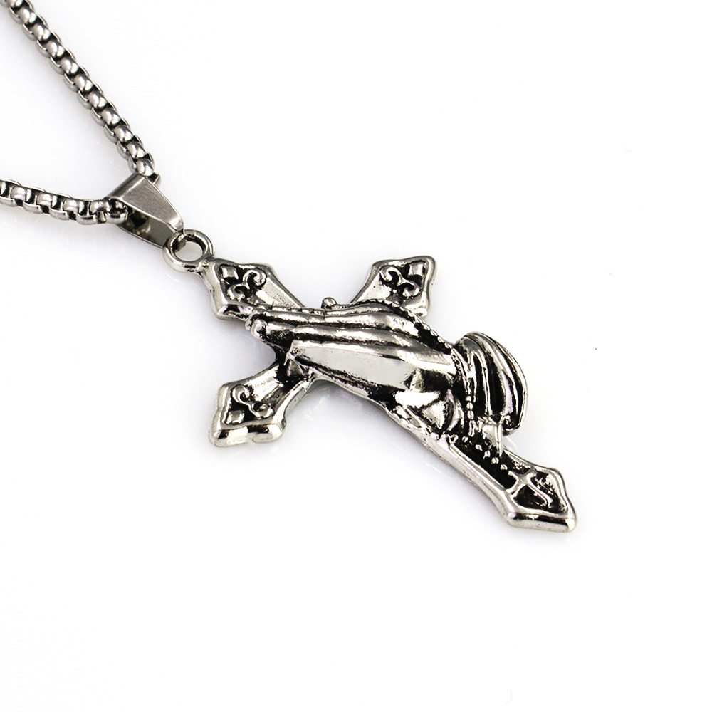 佛手十字钛钢个性创意吊坠不锈钢项链小众设计感冷淡朋克风长款