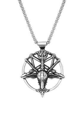 欧美饰品 复古文艺骷髅头羊头项链 魔神潘神圆形钛钢吊坠挂饰批发