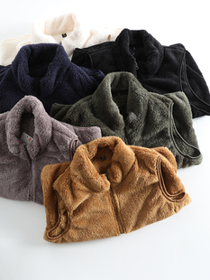 情侣羊羔绒马甲冬季日系休闲立领坎肩长毛保暖修身开衫无袖外套男