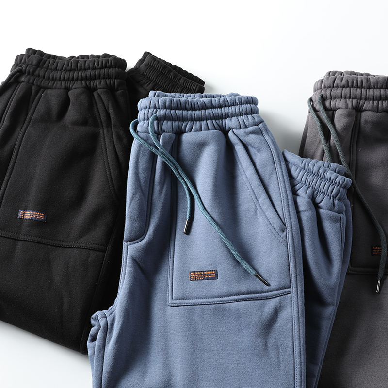 捡漏好货 秋冬季日系复古潮牌加绒加厚收口卫裤男士运动休闲长裤