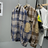 衬衫 痞帅日系咔叽复古毛呢绒阔版 格子工装 男女宽松BF衬衣休闲外套