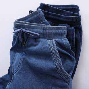 休闲收口卫裤 男士 潮 靛蓝复古水洗舒适针织毛圈牛仔裤 性价比好货