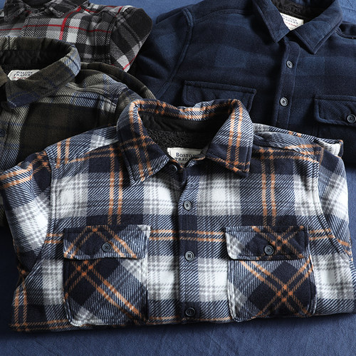 常规领长袖美式休闲加绒加厚衬衫