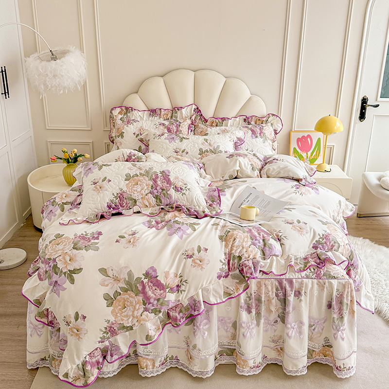 全棉床裙四件套1.8米纯棉蕾丝花边床罩1.5公主风床单床套双人被套