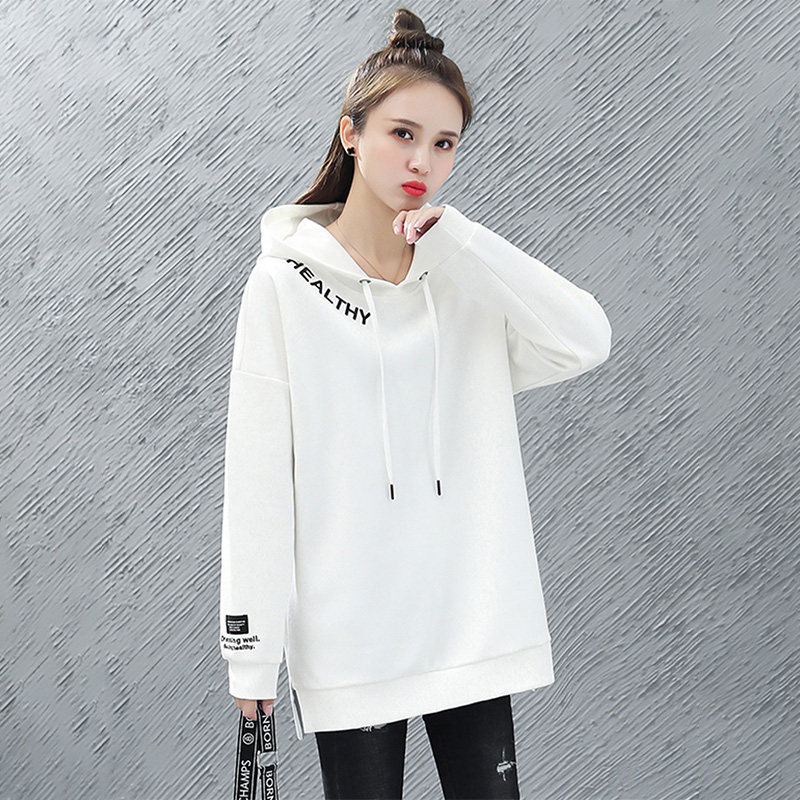 大板型中长款卫衣女2026年春秋季韩版宽松连帽大码胖妹妹连衣裙子