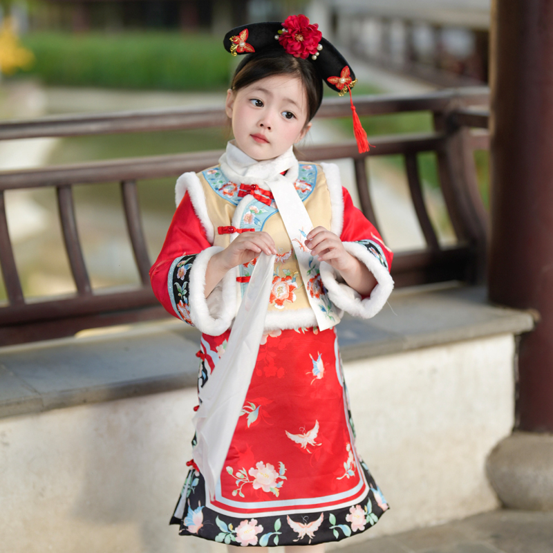 汉服女童拜年服冬装小女孩旗袍裙国风加厚格格服2025新中式过年服