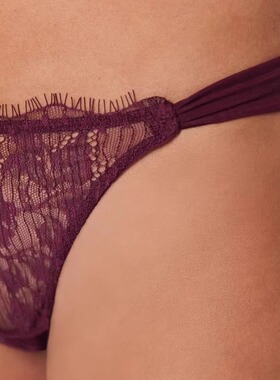 西班牙WS联名合作款 优雅蕾丝薄纱性感一根线透气女丁字裤无文胸