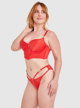 澳单VAMP 红色立体质感上薄下厚集中显胸大丁字裤马甲式短款文胸