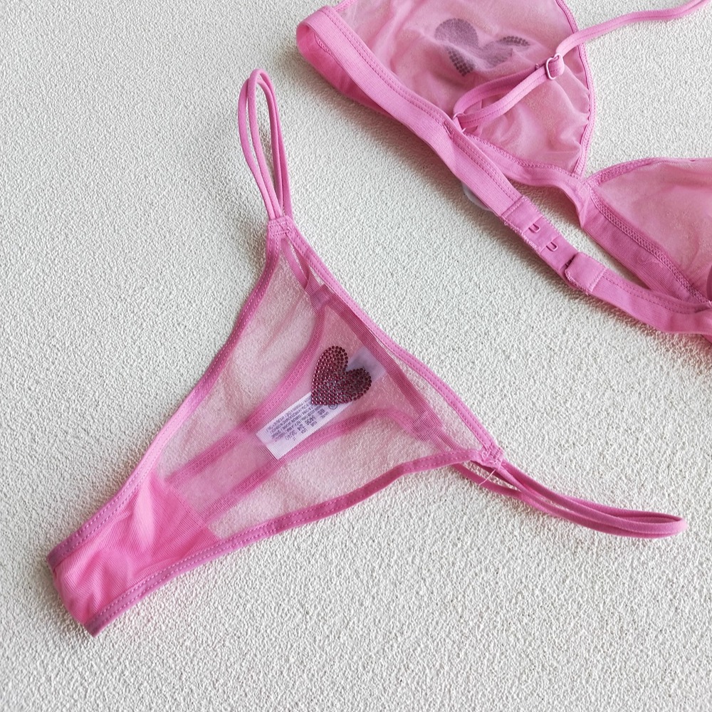 英单亮透明网纱文胸一根线丁字裤