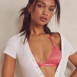 美FP自由人 细带一根线小巧美背交叉法式蕾丝性感超薄无钢圈文胸