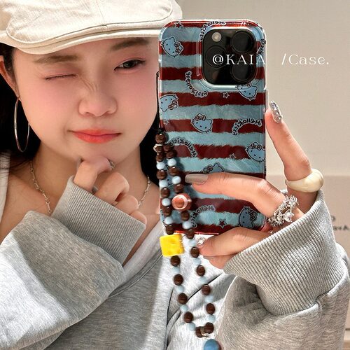 卡通皮草条纹hellokitty猫适用iPhone16promax苹果15手机壳14女13