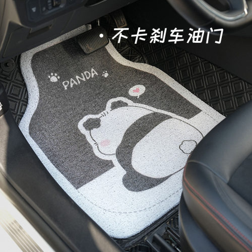 可爱熊猫汽车脚垫耐磨耐脏通用车内脚踏垫卡通防滑单片车载地垫